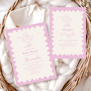 Retro Stroller Sketch Doodle Kinderdusche Einladung