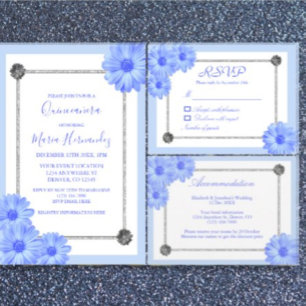 Blaue Blume Elegante Quinceanera RSVP Karte