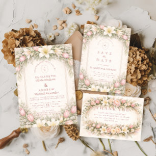 Rosa Tulpen- und Lilien-Garten-Hochzeit Dankeskarte