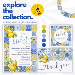 Italienisches Blue Tiles Lemon Summer Brautparty Dankeskarte