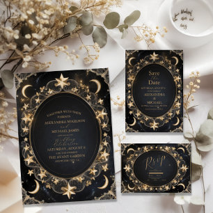 Tarot Celestial Wedding Sun Moon Stars Gold Save The Date