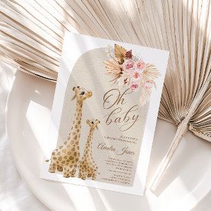 Baby Pink Pampas Grass Giraffe Baby Dusche Pappteller