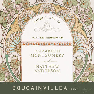 Bougainvillea Green Gold Wedding Art Nouveau Mucha Folieneinladung