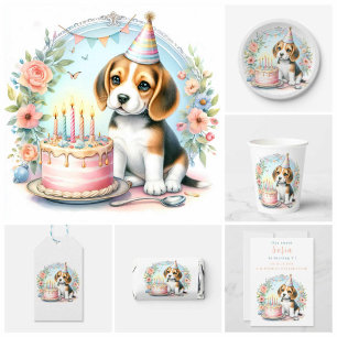 Niedlich Pastell Welpe Beagle - Geburtstag Pappteller