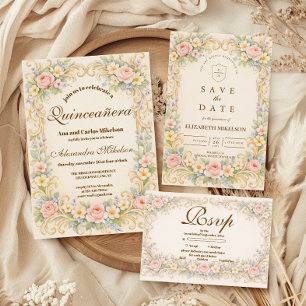 Pastellene Gart-Barock-Quinceañera Einladung