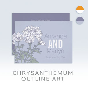 Hochzeitliche Chrysanthemum-weiße Blume auf graue  Einladung