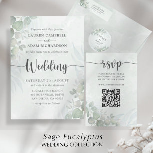 Rustikale Eukalyptus Sage Green Wedding Einladung