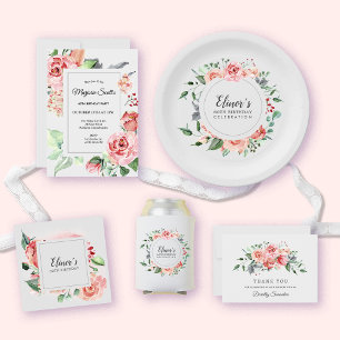 Dusty Pink Floral 60. Geburtstag Vielen Dank Pappteller