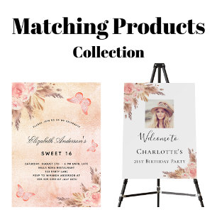 Sweet 16 Schmetterling Pampas Gras Blüte Einladungspostkarte