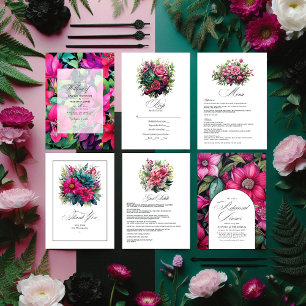 Elegant Fuchsia und Emerald Green Wedding Dankeskarte