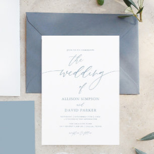 Dusty Blue Elegant Calligraphy Simple Wedding Einladung