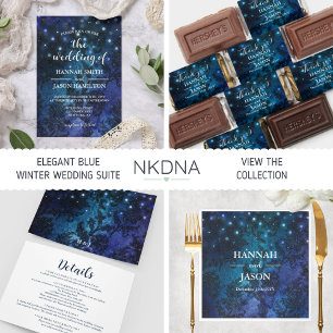 Elegant Navy Blue Enchanted Whimsical Wedding Einladung