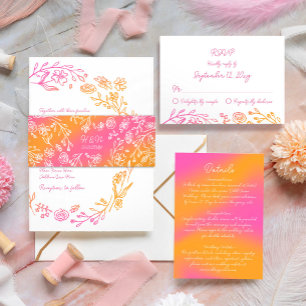 Rosa Orange Botanische Monogramm Datum Hochzeit Einladungsbanderole