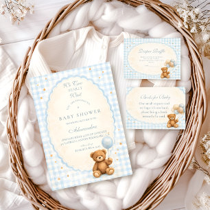 Blaue Gingham-Teddybär-Babyparty Serviette