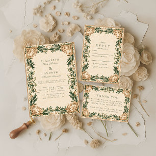 Grüne Vintage-Botanical-Hochzeit Save The Date