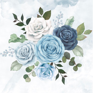 Chic Dusty Blue Watercolor Floral Wedding QR Code Einladung