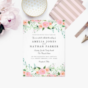 Sweet Watercolor Pink Peach Wedding Einladung
