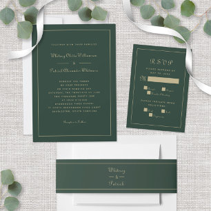 Elegantes Script Smarald Green Gold feierliche Hoc Einladung