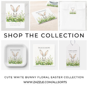 Happy Oaster White Rabbit Florals Personalisiert Feiertagspostkarte