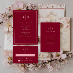Minimal und Chic   Burgund und leichte rosa Hochze Einladung