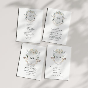 Reiher-Monogramm-Wappen Elegante See-Hochzeit Einladung