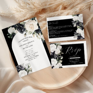 Elegante schwarze und weiße florale Hochzeit Einladung