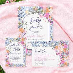 Italienisch blaue Fliesen Blumenbücher für Babydus Begleitkarte