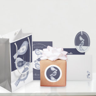 Nordic Christmas Blue Birds Foto Feiertagskarte