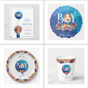 Es ist eine junge blaue Ballon Guinea Schweine Bab Pappteller