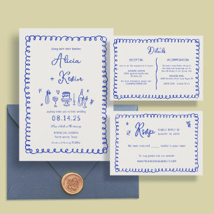 Details zur Hochzeit von Hand Drawn Blue French Re Begleitkarte