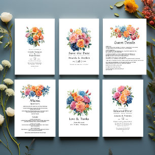 Hochzeit mit Blau, Rosa, Orange und grüner Blüte Dankeskarte