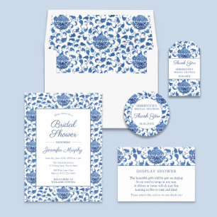 Blue & White Floral Brautparty Vielen Dank für Ihr Runder Aufkleber