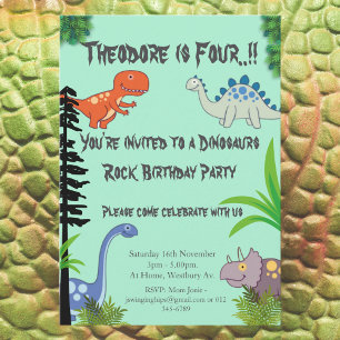 Dinosaurs Rock Birthday Party Einladung