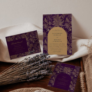 Royal Lila Gold Damask Wedding Guest Book Gästebuch