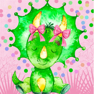Green Watercolor Triceratops Girl Baby Dusche Einladung