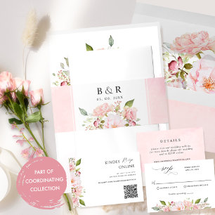 Elegante Rosa und Blütenblüte, Hochzeit in Wasserf Einladungsbanderole