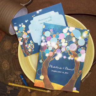 String Lights Liebe Trees Aquamarin Wedding Einladung