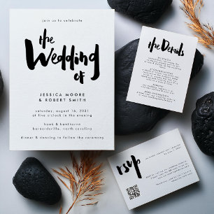 Bold Edgy Modern Black Brush Script Hochzeit Einladung