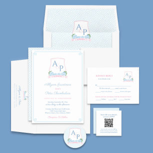 Hübsche Blau- und Rosa-Monogramm-Gastgeschenk Hoch Runder Aufkleber