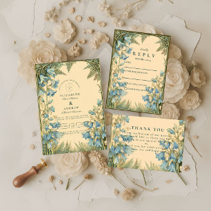 Art Nouveau Hochzeit Blaue Glockenblume Einladung
