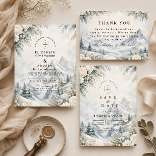 Romantische Bergwinterhochzeit Save The Date