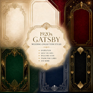 eleganter smaragdgrüner Pfau 1920er Gatsby-Hochzei Einladung