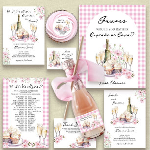 Champagnerbrille und Cupcakes Rosa Blume Dankeskarte