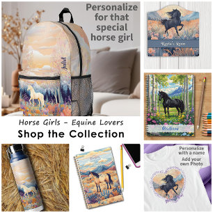 Horse Girl Personalisiert Black Wild Stallion Flor T-Shirt