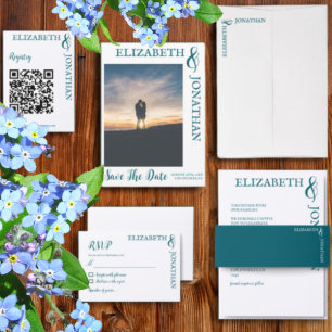 Dunkle Aquamarine moderne Typografie Hochzeit Einladung