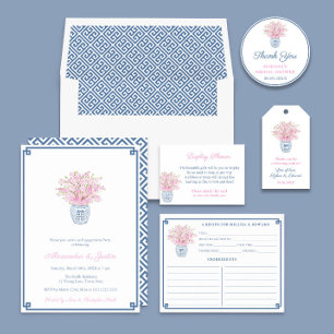Chinoiserie Chic Pink und Blue Rezept Card Einladung