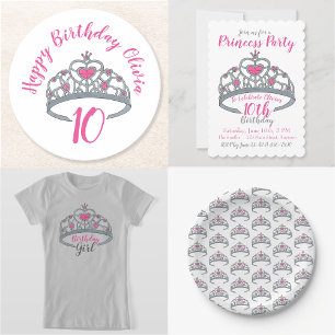 Happy Birthday Pink Princess Party Tiara Crown Einladung
