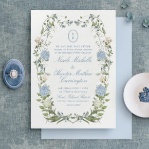 Elegante Blue Hydrangea Monogram Response Card RSVP Karte