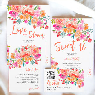 Boho orange Blüte Sweet 16 Geburtstag Einladung