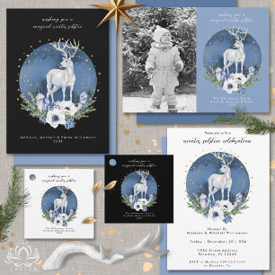 Winter Solstice Holiday Deer Blue Christmas Foto Feiertagskarte